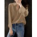 Solid V Neck Long Sleeve Casual Blouse