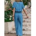 Embroidery Drawstring Waist Ruffle Wide Leg Two Pieces Suit