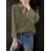 Solid V Neck Long Sleeve Casual Blouse