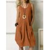 Leisure Solid Pocket Zip Sleeveless Cotton Midi Dress