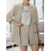 Solid Long Sleeve Button Front Pocket Two Pieces Suit