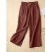 Solid Pocket Zip Front Elastic Waist Straight Leg Pants