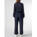 Solid Wrap Button Lapel Pocket Long Sleeve Jumpsuit