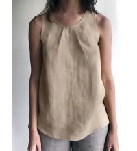 Cotton Solid Ruched Sleeveless Casual Tank Top