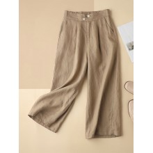 Solid Pocket Zip Front Elastic Waist Straight Leg Pants