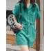 Solid Drawstring Waist Pocket Lapel Short Sleeve Cargo Romper