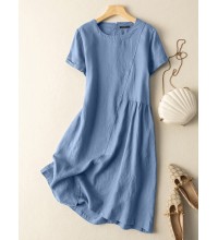 Solid Short Sleeve Crew Neck Casual Dress For Women