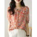 Women Random Allover Print Half Sleeve Crew Neck Blouse