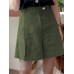 Women Solid Zip Loose Wide Leg Casual Shorts