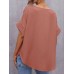 Solid V Neck Short Sleeve Loose Casual Blouse