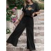 Embroidery Drawstring Waist Ruffle Wide Leg Two Pieces Suit